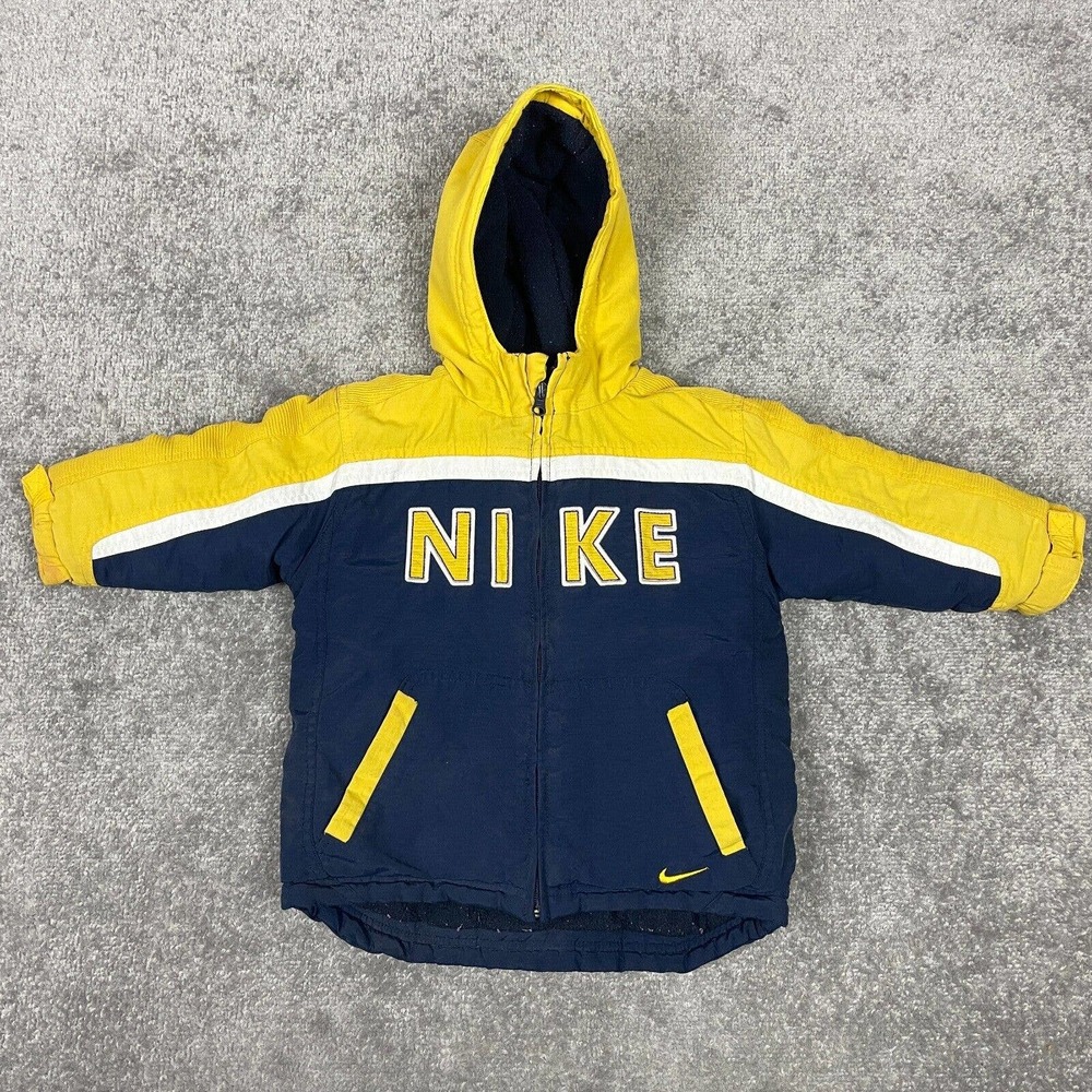 Nike Hoodie Kids Toddler 3T Yellow Big Logo Spellout Full Zip Crew Neck Sweater